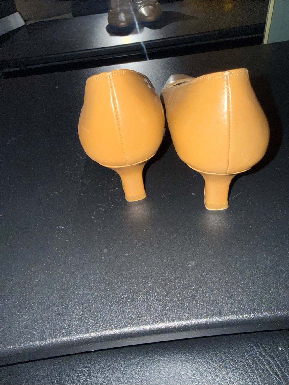 Salvatore Ferragamo Tan Leather Pointed Pumps with Gold Accent - Picture 3 of 4